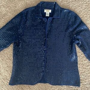 Talbots hand knit blue sequin sweater